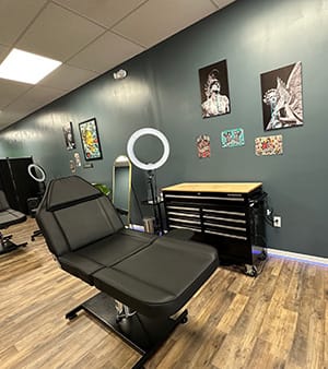 tattoo chair in a tattoo shop