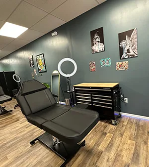 tattoo chair in a tattoo shop