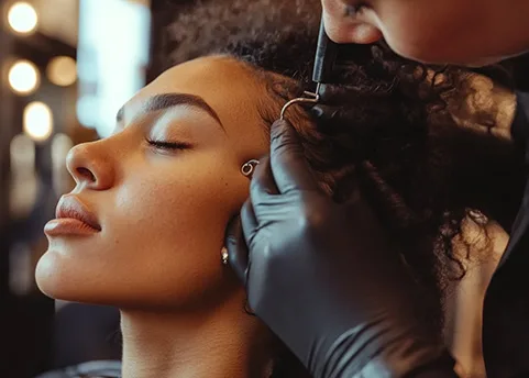 girl getting ear pierced
